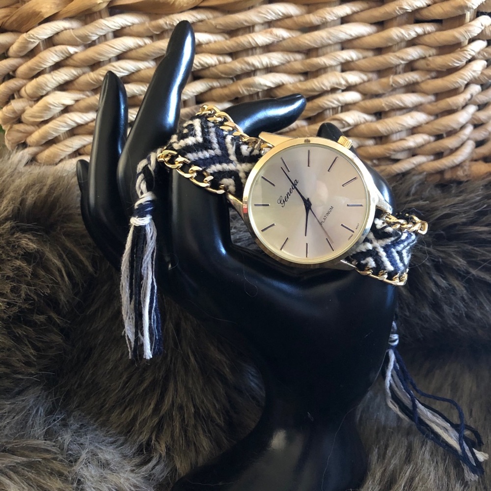 Ladies Geneva Platinum adjustable braided watch